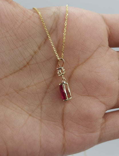 14Kt Gold Created Ruby Teardrop & Lab Grown Diamond Pendant