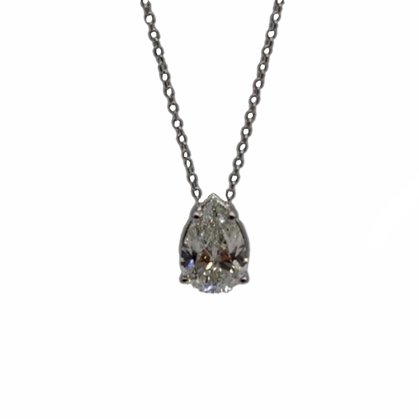 14Kt Gold 2 Ct Attached on Chain Teardrop Lab Grown Diamond Pendant Necklace