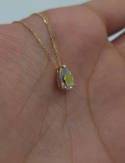 14Kt Gold Mercury Mist Mystic Topaz Teardrop Pendant Necklace