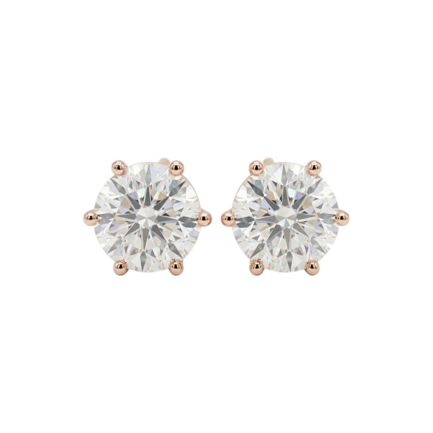 14Kt Gold 5 Ct 6 Prong Lab Grown Diamond Stud Earrings