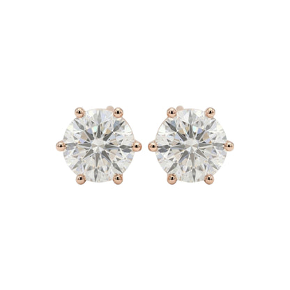 14Kt Gold 5 Ct 6 Prong Lab Grown Diamond Stud Earrings