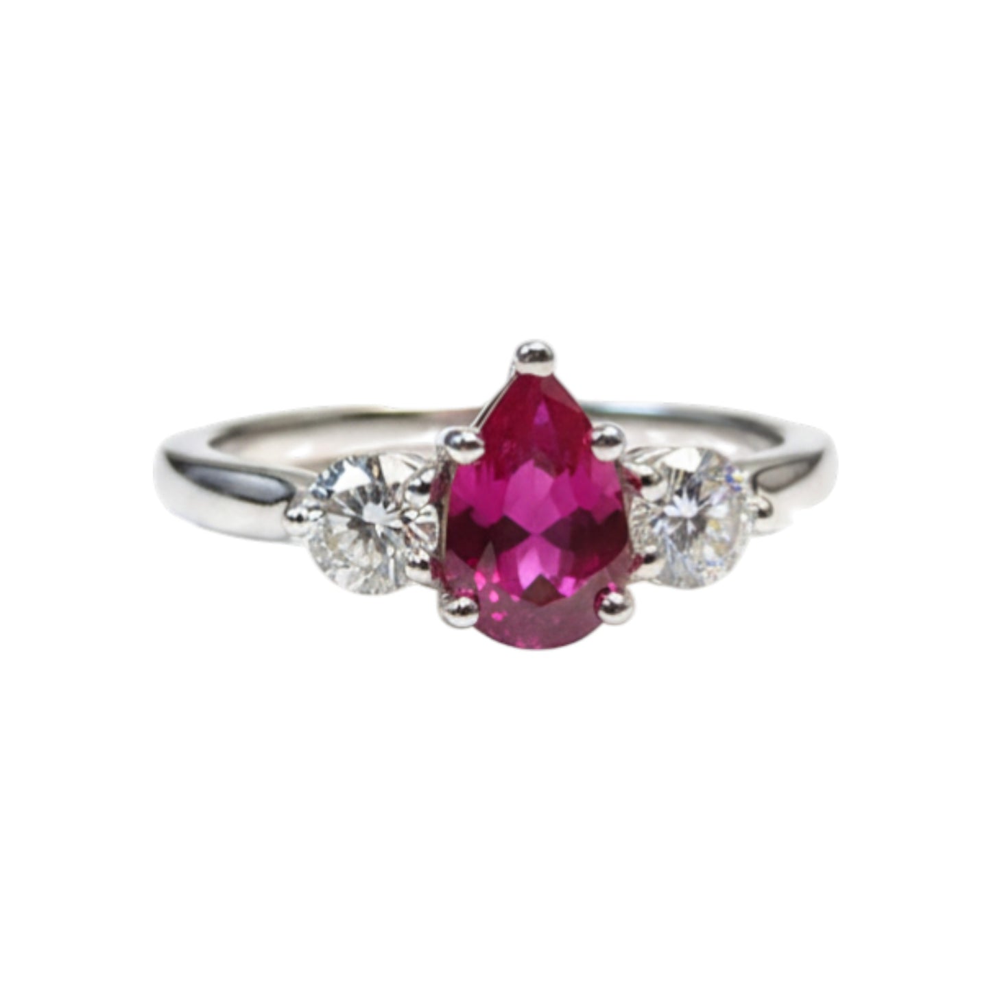 Created Ruby & Lab Grown Diamond Pear Round ring .925 Sterling Silver