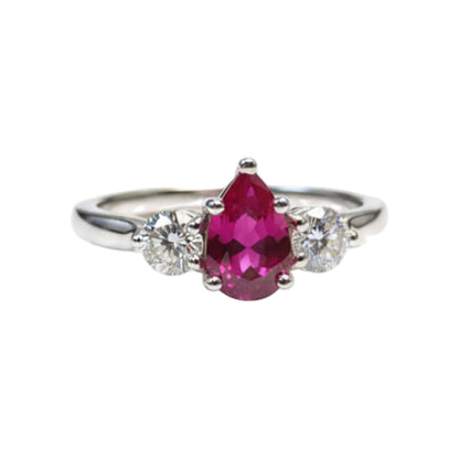 Created Ruby & Lab Grown Diamond Pear Round ring .925 Sterling Silver