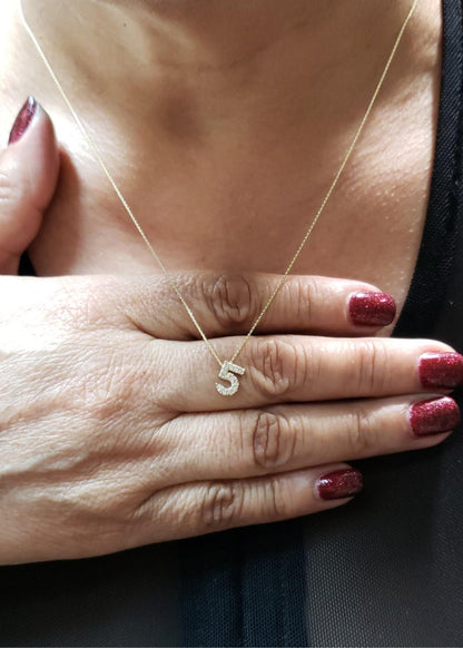 14Kt Gold Number Diamond Pendant Necklace
