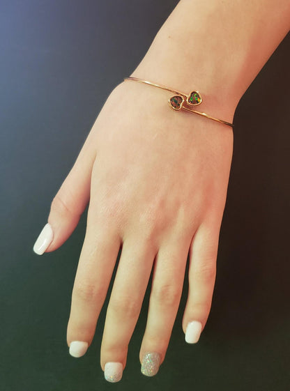 14Kt Gold Black Opal Heart Bezel Bangle Bracelet