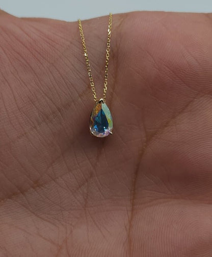 14Kt Gold Mercury Mist Mystic Topaz Teardrop Pendant Necklace