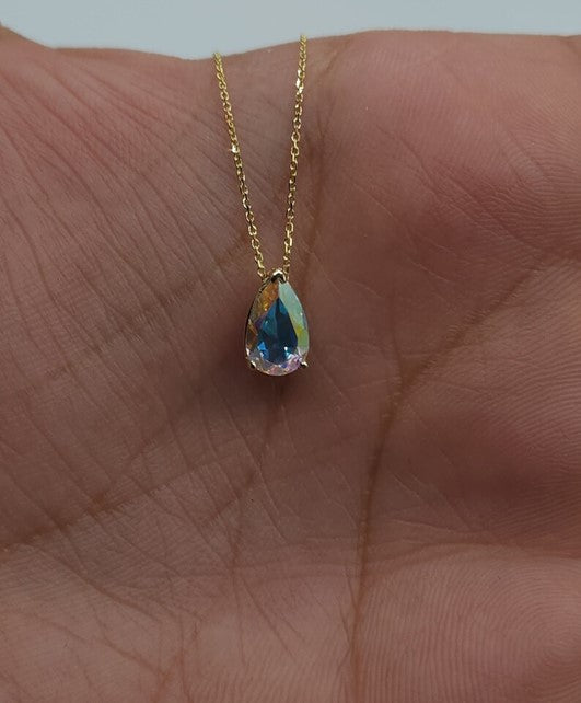 14Kt Gold Mercury Mist Mystic Topaz Teardrop Pendant Necklace