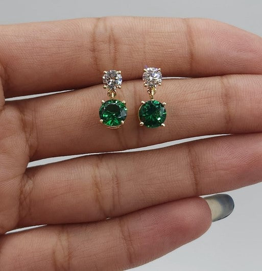 14Kt Gold Emerald & Lab Grown Diamond Round Stud Earrings