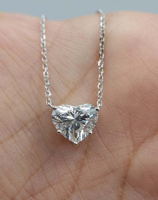 14Kt Gold 1 Ct 5 Prong Heart Lab Grown Diamond Pendant Necklace