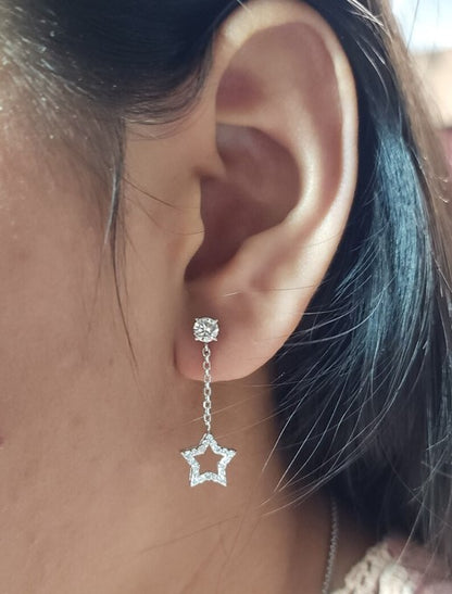 14Kt Gold 0.90 Ct Lab Grown Open Star Diamond Dangle Stud Earrings