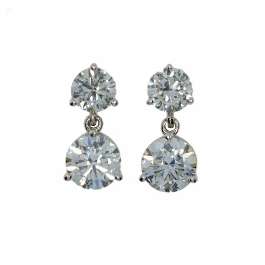 14Kt Gold 3 Ct Lab Grown Diamond 3 Prong Dangle Stud Earrings