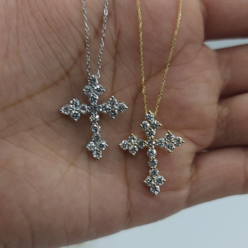 14Kt Gold 1 Ct Genuine Natural Diamond Cross Pendant Necklace