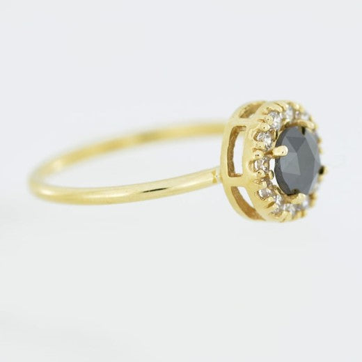 14Kt Gold Natural Rose Cut Halo Black Diamond Ring