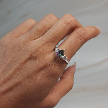 Natural Mystic Topaz & Lab Grown Diamond Pear Round ring .925 Sterling Silver