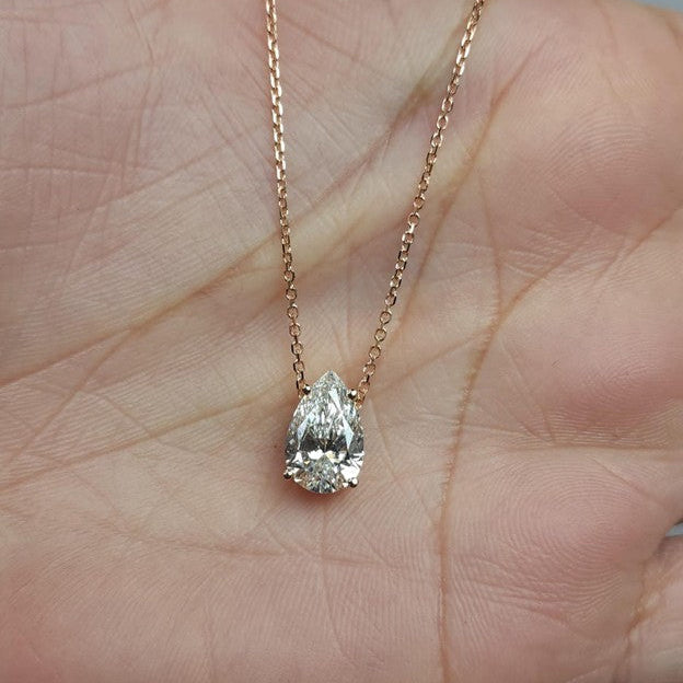 14Kt Gold 4 Ct IGI Certified Pear Shape Lab Grown Diamond Solitaire Pendant
