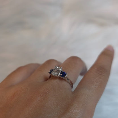 14Kt Gold 1.60 Ct Emerald Cut and Blue Sapphire 3 Stone Lab Grown Diamond Ring