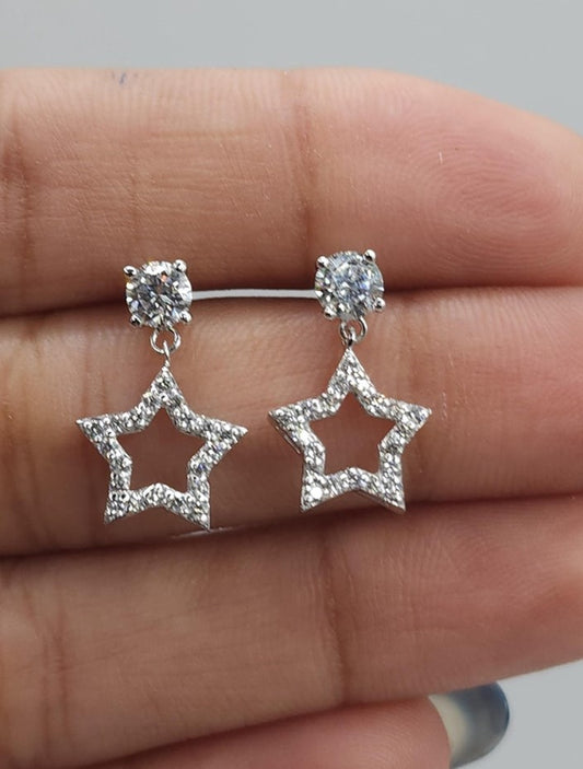 14Kt Gold 0.80 Ct Lab Grown Open Star Diamond Dangle Stud Earrings