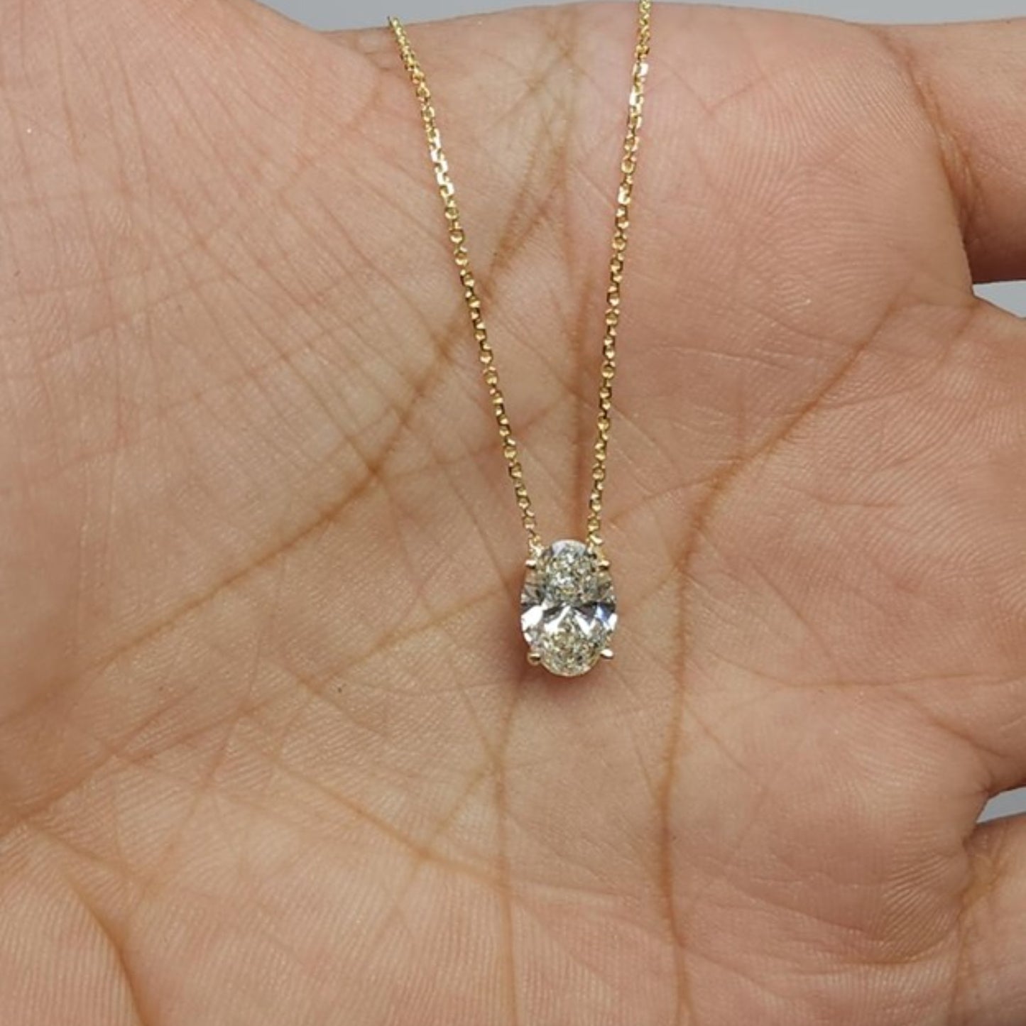 14Kt Gold 0.80 Ct Oval Lab Grown Diamond Solitaire Pendant