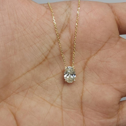 14Kt Gold 0.80 Ct Oval Lab Grown Diamond Solitaire Pendant