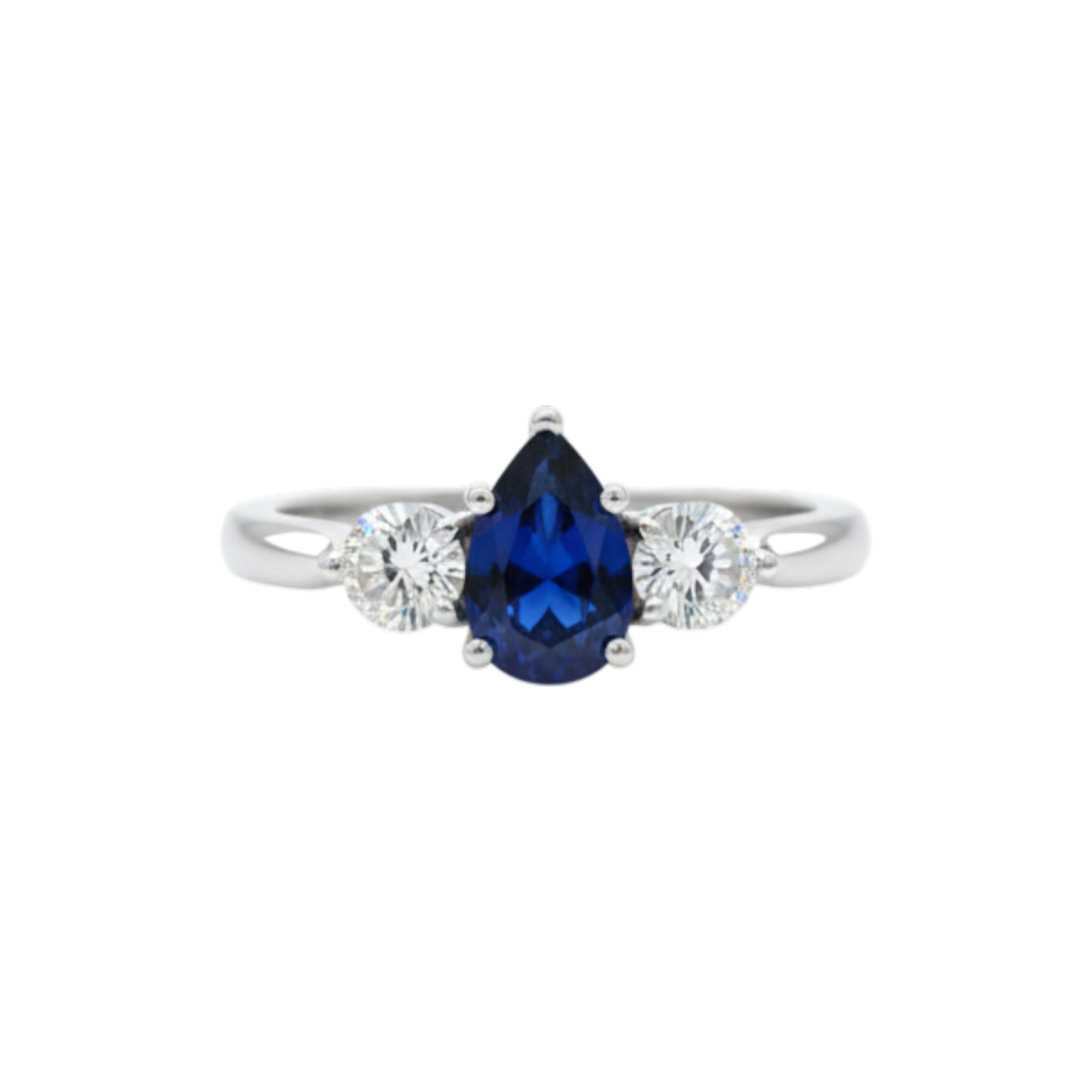 Created Blue Sapphire & Lab Grown Diamond Pear Round ring .925 Sterling Silver
