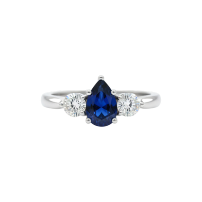 Created Blue Sapphire & Lab Grown Diamond Pear Round ring .925 Sterling Silver
