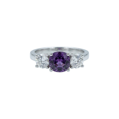 Created Alexandrite & 1Ct Lab Grown Diamond Round ring .925 Sterling Silver