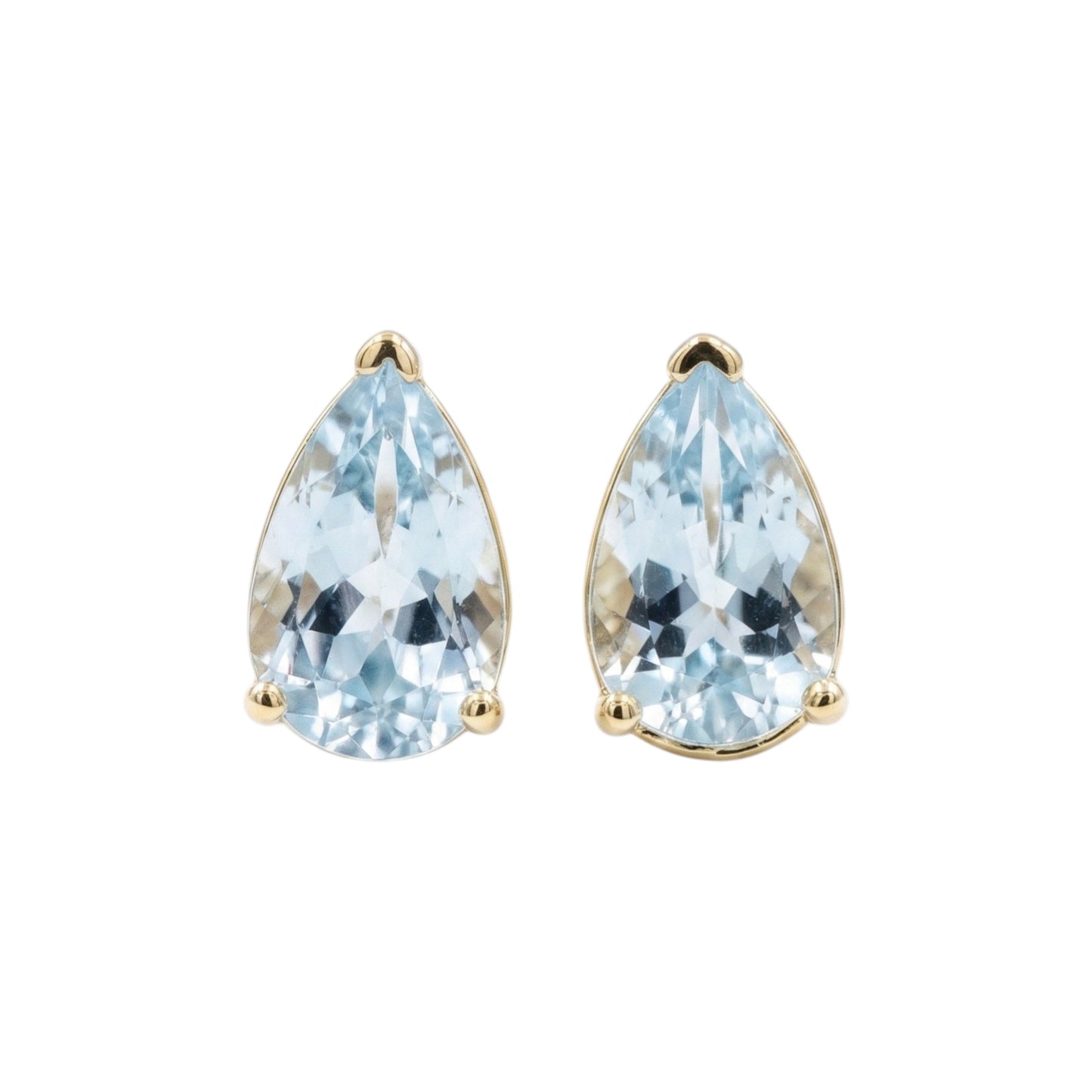 14Kt Gold Natural Aquamarine Teardrop Pear Shape Stud Earrings