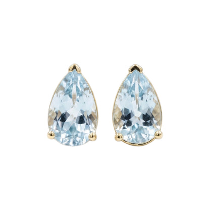 14Kt Gold Natural Aquamarine Teardrop Pear Shape Stud Earrings
