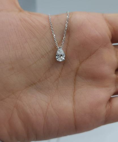 14Kt 1 Ct Gold Teardrop Lab Grown Diamond Pendant Necklace