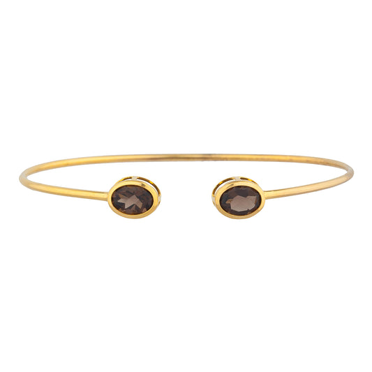 14Kt Gold Genuine Smoky Topaz Oval Bezel Bangle Bracelet
