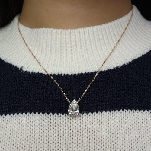 14Kt Gold 3 Ct IGI Certified Pear Shape Lab Grown Diamond Solitaire Pendant