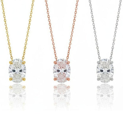 14Kt Gold 0.50 Ct Oval Lab Grown Diamond Solitaire Pendant