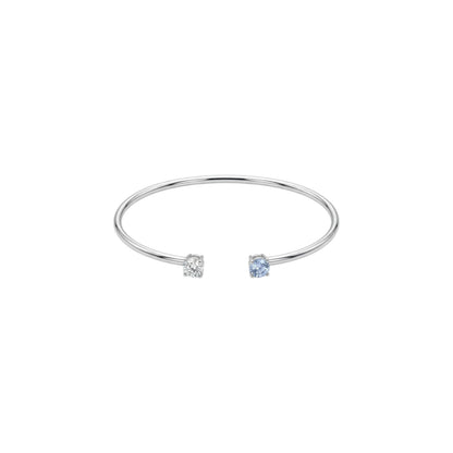 14Kt Gold Simulated Aquamarine and Lab Grown Diamond Open Cuff Bangle