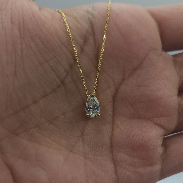 14Kt Gold 1.50 Ct IGI Certified Pear Shape Lab Grown Diamond Solitaire Pendant