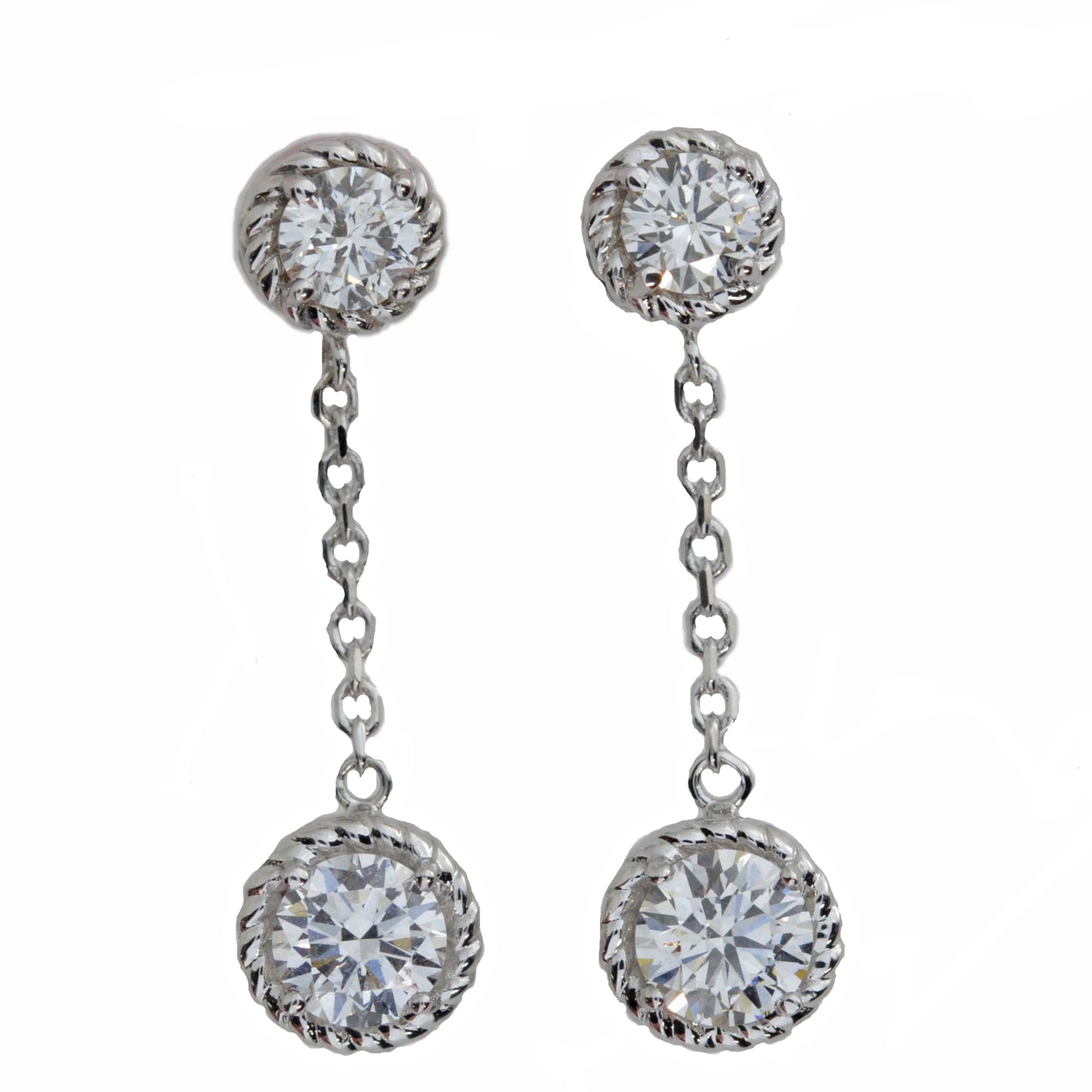 14Kt Gold 1.50 Ct Lab Grown Diamond 2 Stone Dangle Studs Earrings