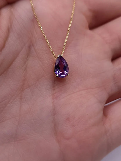 14Kt Gold Alexandrite Teardrop Necklace Pendant