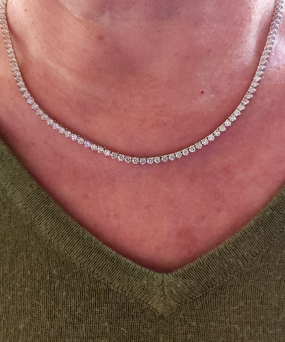 14Kt Gold 7.35 Ct 17 Inch 3 Prong Lab Grown Diamond Tennis Necklace