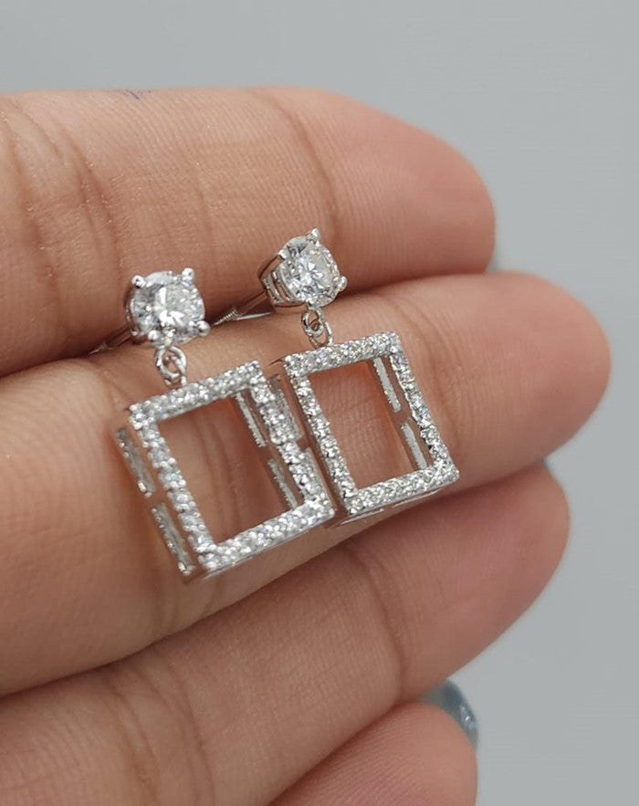 14Kt Gold 0.87 Ct Lab Grown Open Square Diamond Dangle Stud Earrings