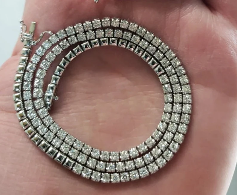 14Kt Gold 5.92 Ct 17 Inch Lab Grown Diamond Tennis Necklace