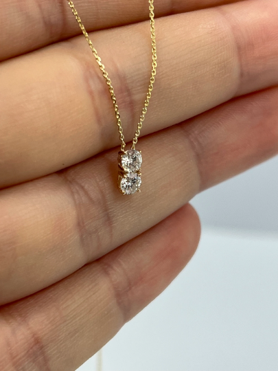 14Kt Gold 0.30 Ct 2 Stone Lab Created Diamond Necklace Pendant