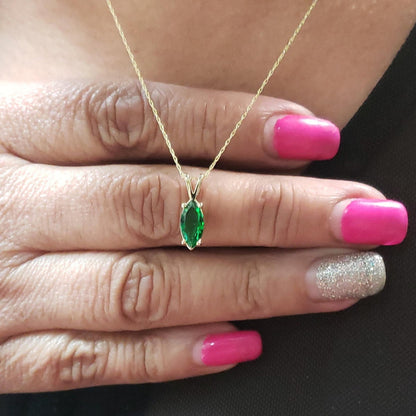 14Kt Gold Emerald Marquise Pendant Necklace