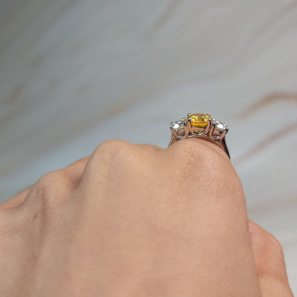 Simulated Yellow Citrine & 1Ct Lab Grown Diamond Round ring .925 Sterling Silver