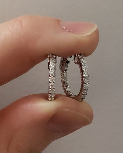 14Kt Gold 1 Ct Lab Grown Diamond Inside & Outside Huggie Hoop Earrings