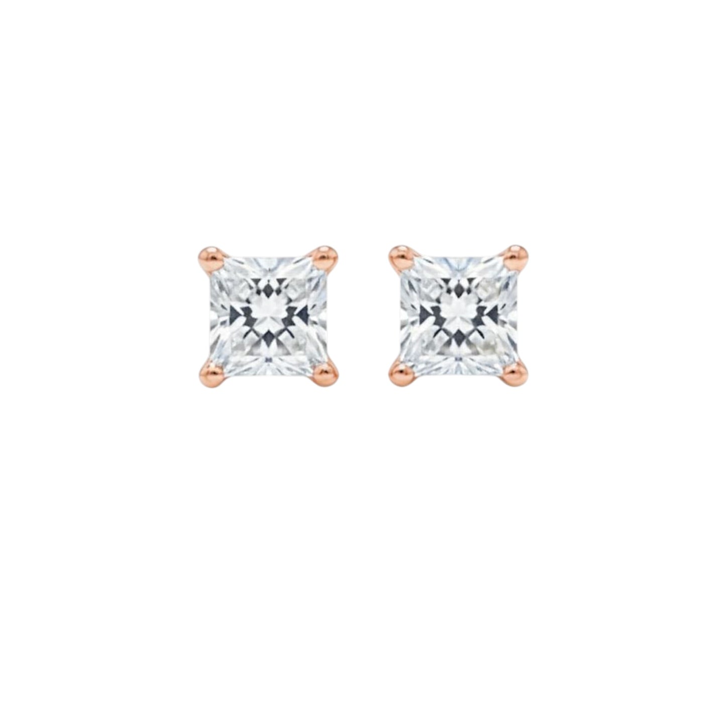 14Kt Gold 0.25 Ct Princess Cut Lab Grown Diamond Stud Earrings