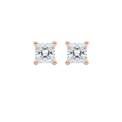 14Kt Gold 0.25 Ct Princess Cut Lab Grown Diamond Stud Earrings
