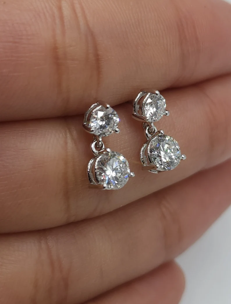 14Kt Gold 1.50 Ct Lab Grown Diamond 3 Prong Dangle Stud Earrings