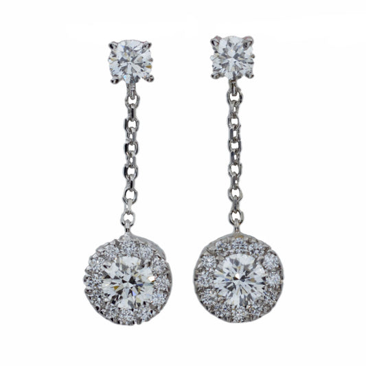 14Kt Gold 1.96 Ct Lab Grown Halo Dangle Stud Diamond Earrings