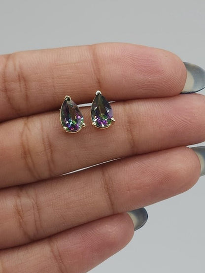 14Kt Gold Mystic Topaz Teardrop Pear Shape Stud Earrings