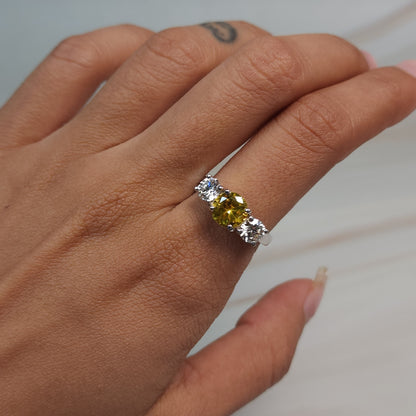 Simulated Yellow Citrine & 1Ct Lab Grown Diamond Round ring .925 Sterling Silver