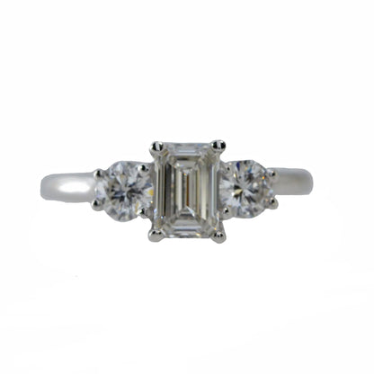 14K Gold Lab Grown 1.60 Ct 3 Stone Emerald Cut Diamond Ring